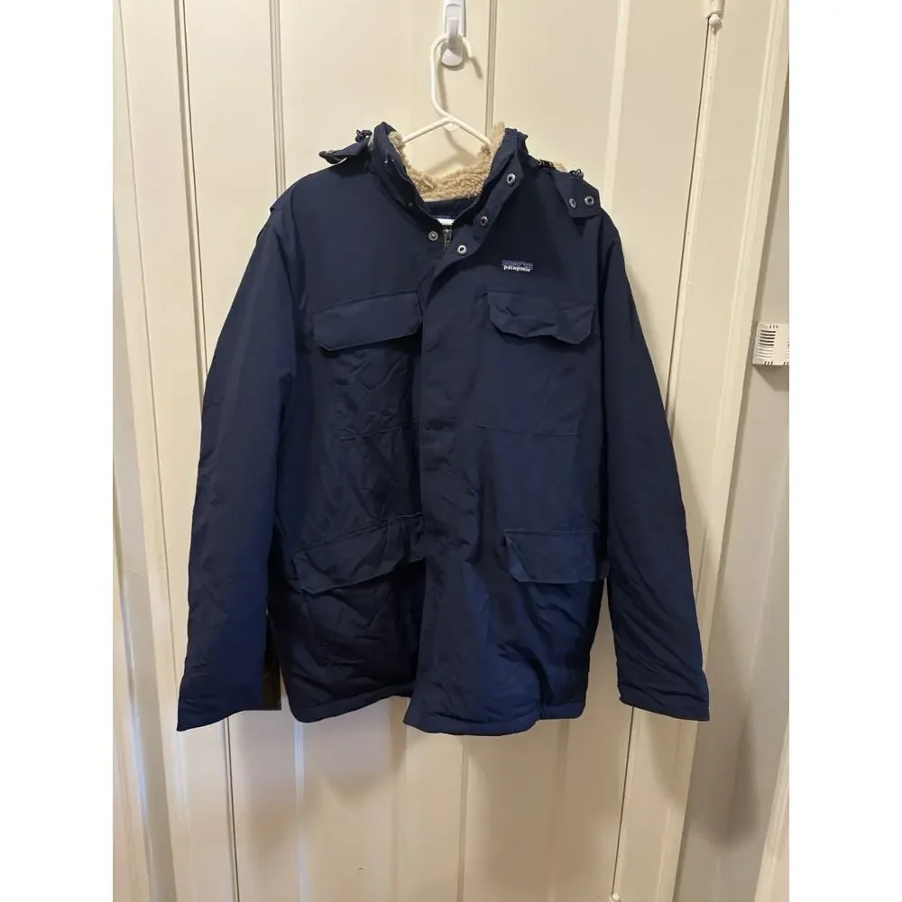 Pantagonia Sherpa Lined Coat/Parka With Hood Mens XL Navy Blue
